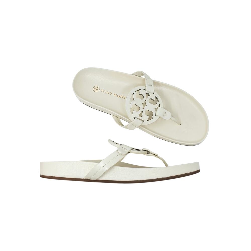 Tory Burch Miller Cloud Leather Thong Sandal Calf Leather New Ivory Size 9.5